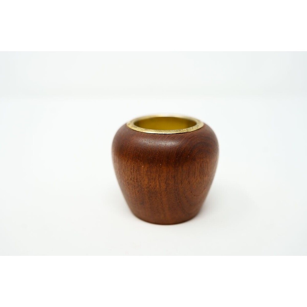 MCM ifp genuine teak norway tea light candleholder round 2.5" mid-century VTG